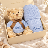 PERSONALISED CASHMERE BLANKET AND TEDDY GIFT SET - CORNFLOWER BLUE