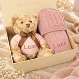 LUXURY PERSONALISED CASHMERE BLANKET WITH TEDDY GIFT SET - ROSEWOOD