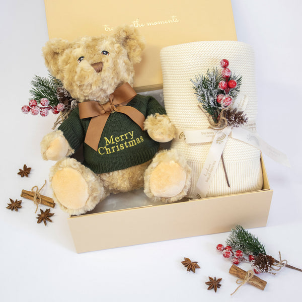 CHRISTMAS EDITION TEDDY AND BLANKET GIFT SET