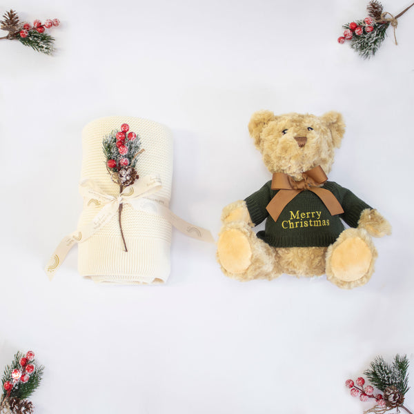 CHRISTMAS EDITION TEDDY AND BLANKET GIFT SET