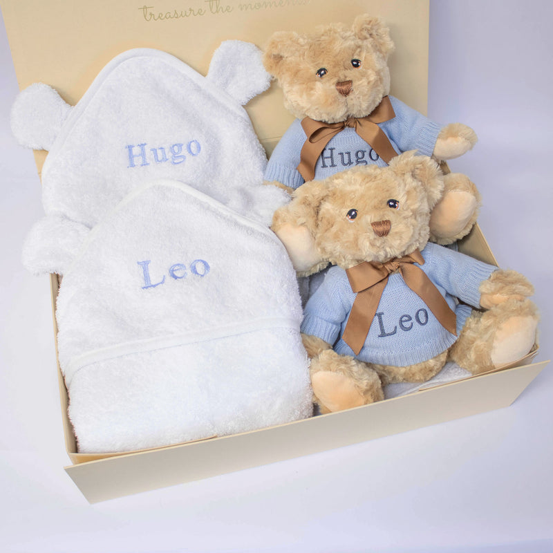 TWIN BOYS TEDDY AND TOWEL GIFT SET